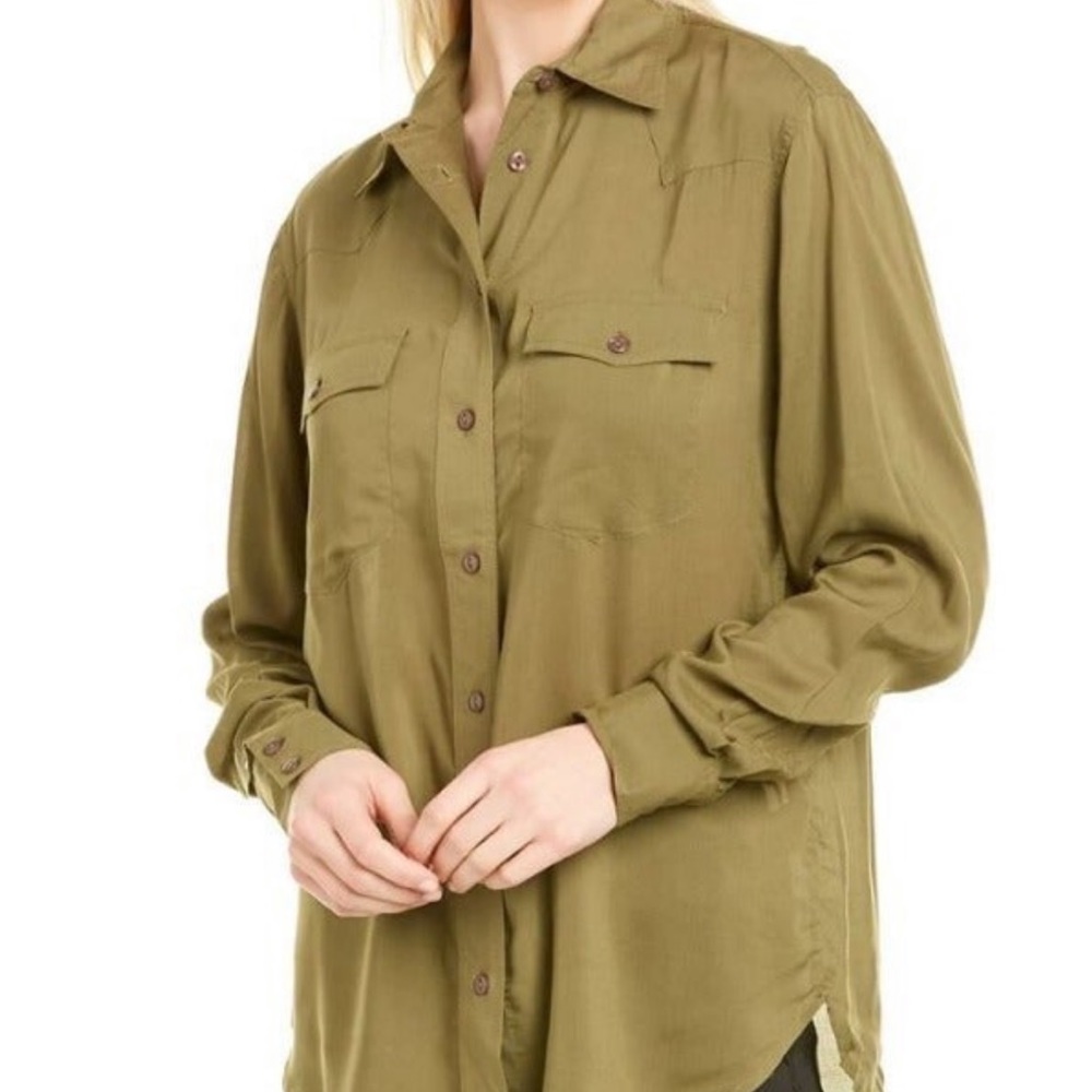 NWT Frye Olive Green Button Down Top